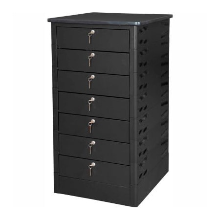 Datum Filing Systems Datum TekStak Laptop Storage Locker W/ Laminate Top, 7 Bays, Key Lock, Black TEKS7-K-LT-T25-L1595-60